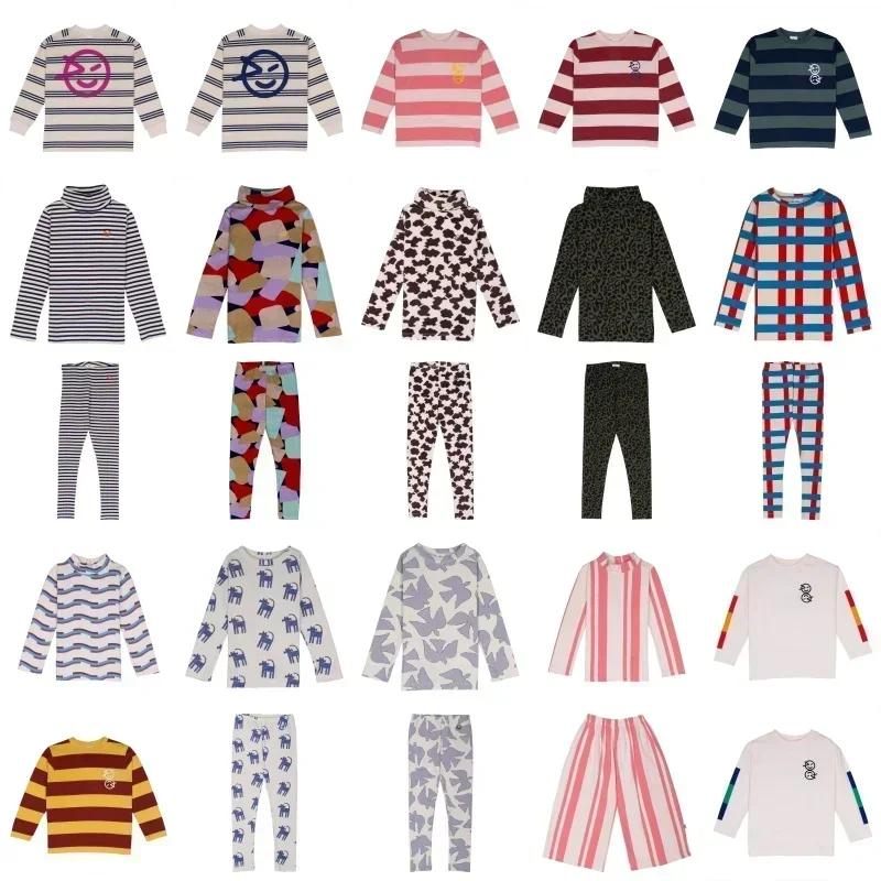 Kid Sets OUYANG&IVAN 2024AW Wyn Children's Cotton Top  Boys and Girls Long Sleeve T-shirt 1-12Y Bottoming Shirt Leggings