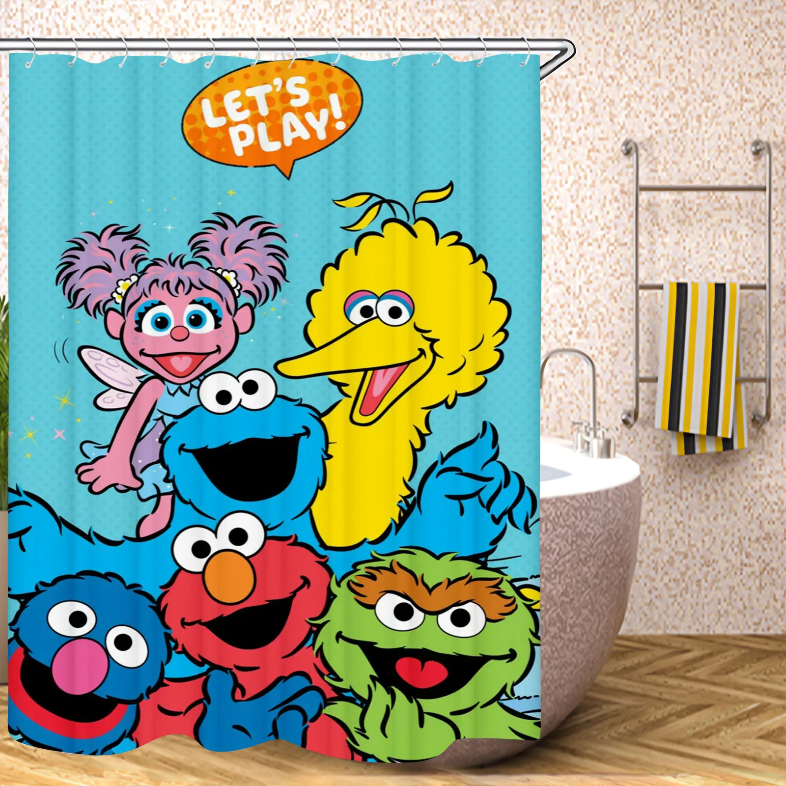 Sesame Street 100% Polyester Bathroom Accessories Shower Curtain Sets Full Set Home Decor Anime Curtains Bath Waterproof Luxury