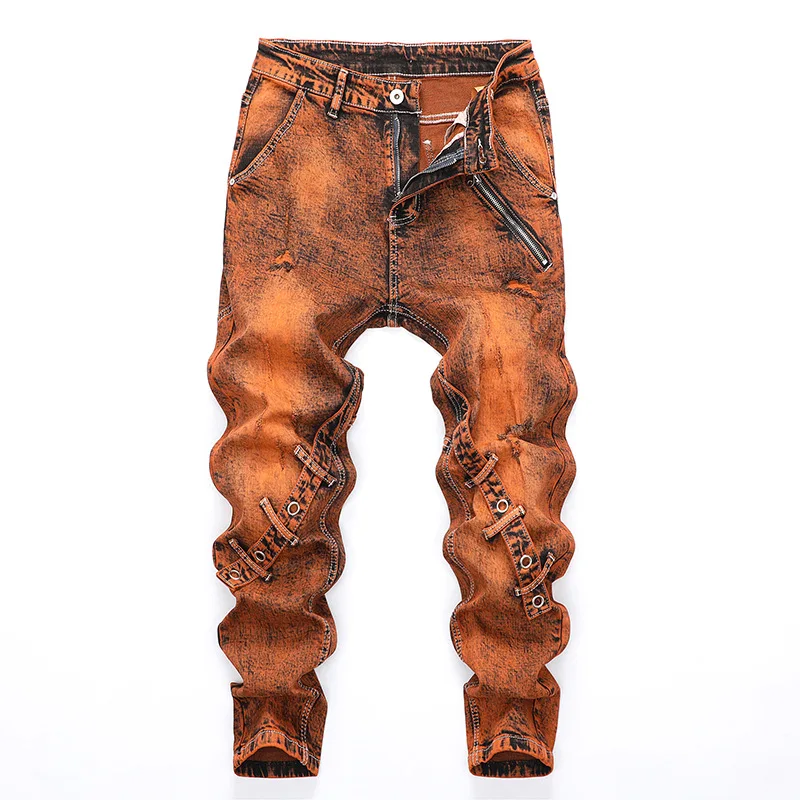 Moda retrò Jeans uomo Punk strappato ricamo nostalgico ricamo personalità Distressed Patch Splicing pantaloni moto