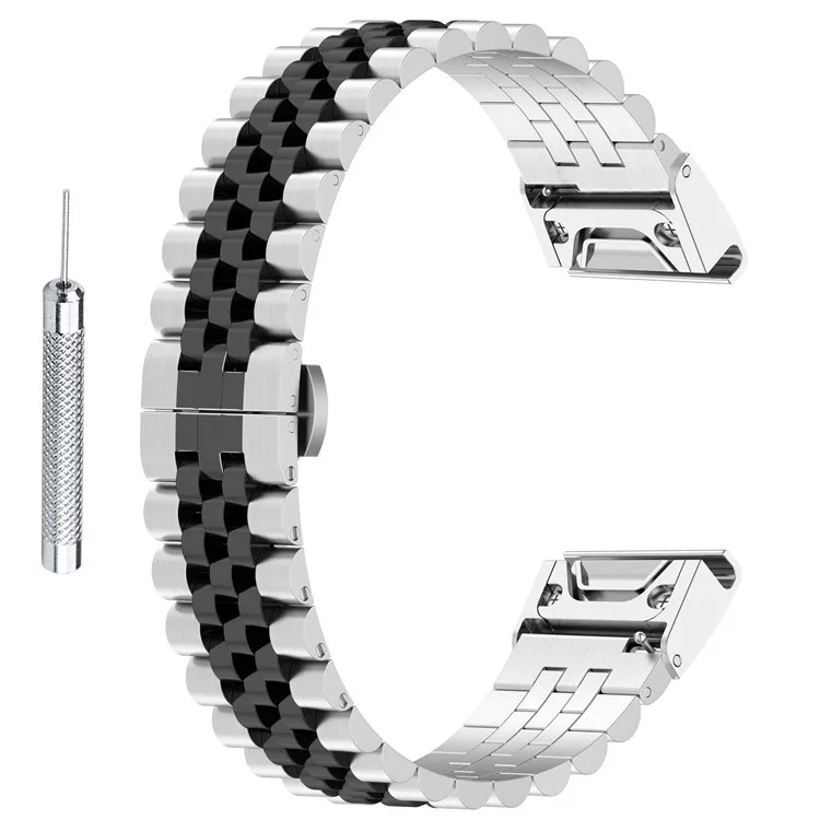

For Garmin Fenix 7X / 6X / 5X Stylish 5 Beads Stainless Steel Watch Strap Replacement Watchband with Tool - Silver / Black