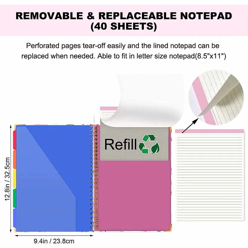 Papan klip dengan penyimpanan, papan klip lucu Folio dengan saku dan Notepad untuk ukuran huruf, Folder papan klip Spiral dengan lingkaran pena