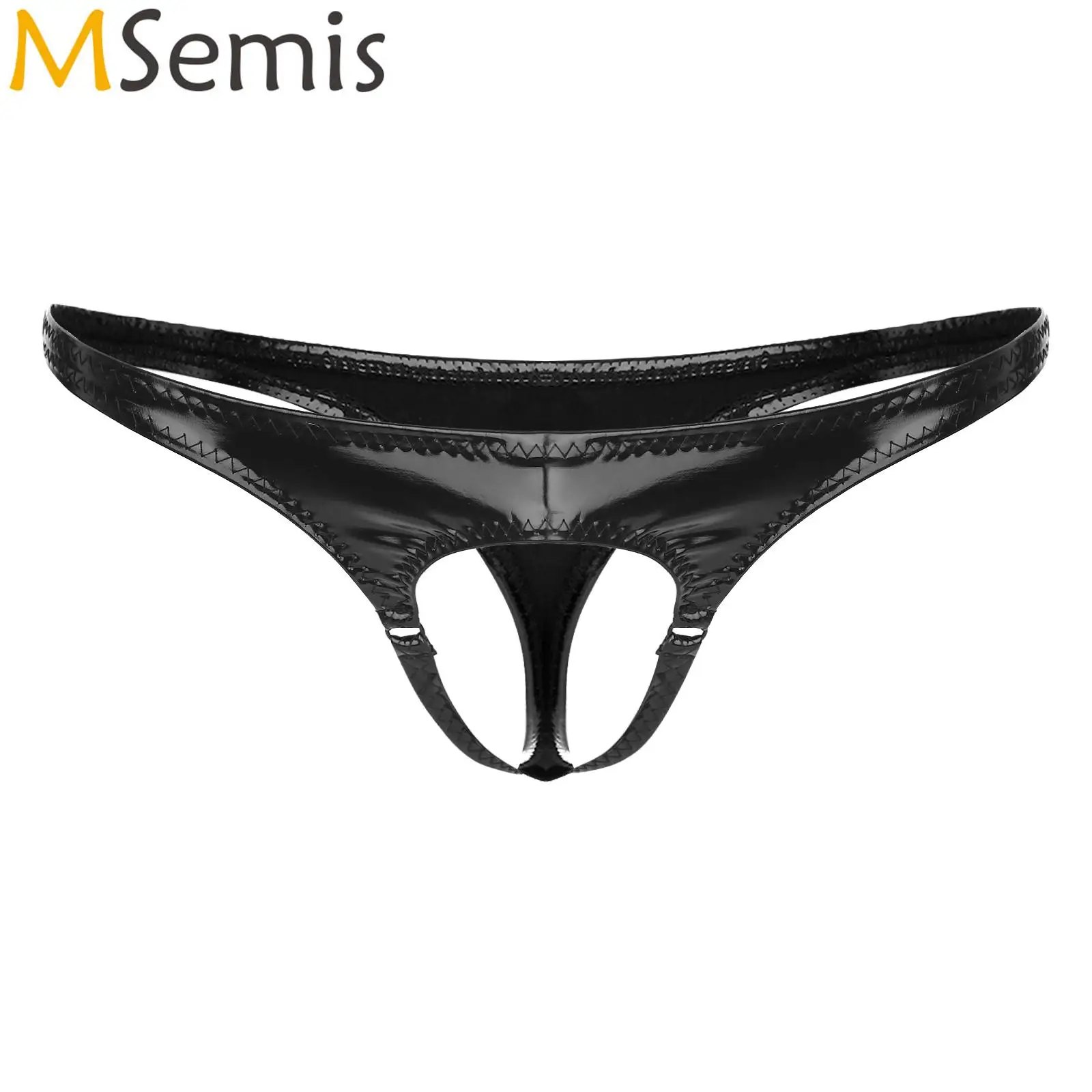 

Мужские стринги с открытой промежностью, нижнее белье, ажурные передние стринги, влажный вид, Трусы из лакированной кожи, трусы с низкой посадкой, Т-образные трусы