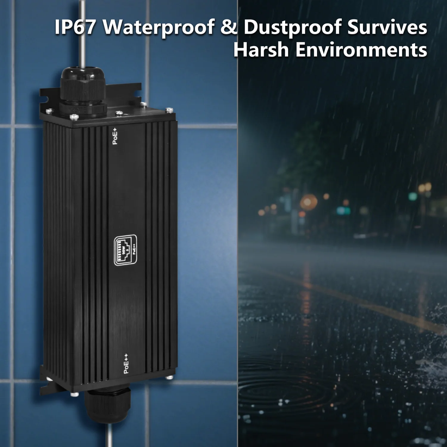 موسع جيجابت PoE صناعي مقاوم للماء IP67، مدخل واحد ومخرج واحد، IEEE 802.3af/at/bt، تمديد إيثرنت 100 متر #4