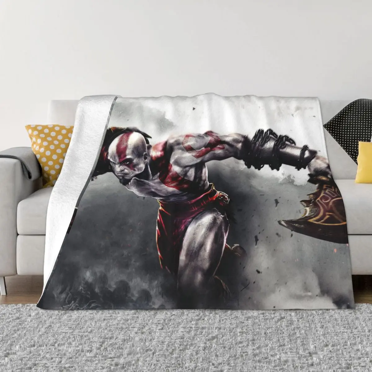 

God Of War Kratos Plush Blanket Adventure Warrior Funny Throw Blanket for Home 150*125cm Plush Thin Quilt