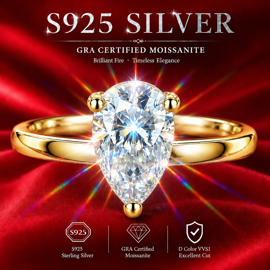 18k Vergoldete Moissanit-Ringe mit GRA-Zertifikat, Funkelndes Marquise-Design, S925 Sterling Silber für Damenringe – Detail 5