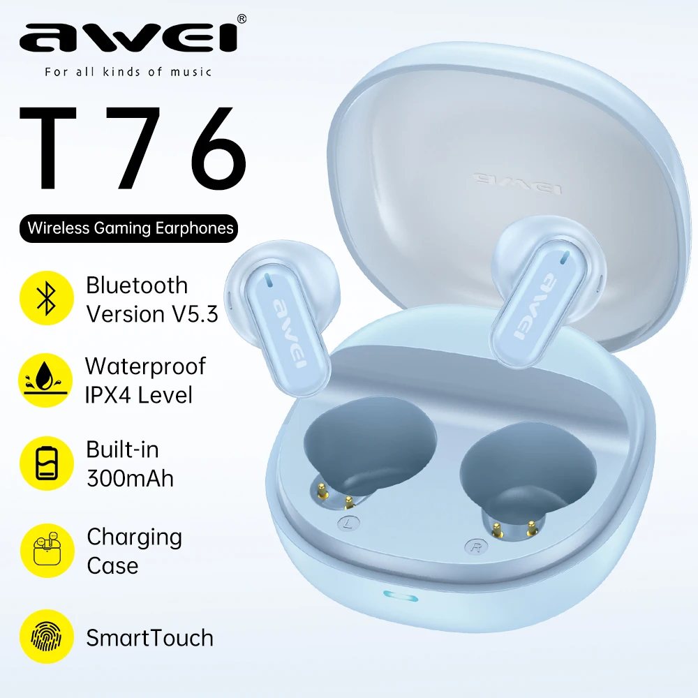 

Awei TWS Earbuds T76 Беспроводные Bluetooth наушники с микрофоном 300mAh Длинный аккумулятор спортивные наушники для игроков HD разговоры Bluetooth наушники