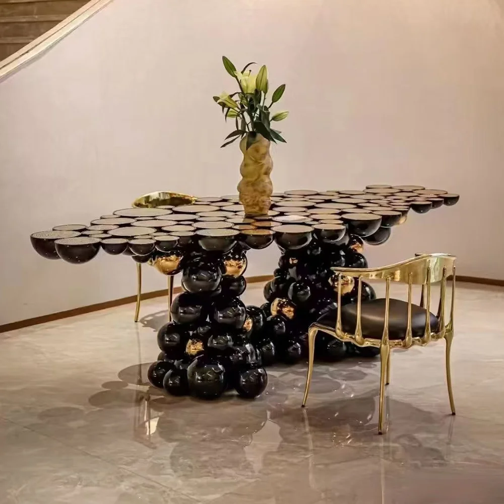 G*-Italian Designer Console Table Stainless Steel Ball Design Black Luxury Entrance Living Room Furniture