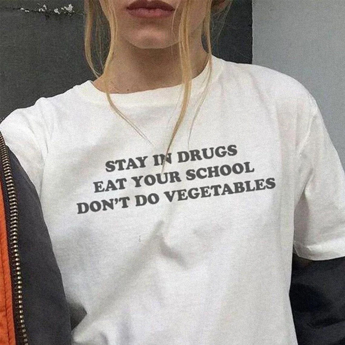 Skuggnas Stay in drugs Eat your School Don't do Vegetables Unisex Shirt Trendy Funny Sarcastic Tee Unisex Fashion Cotton tshirts