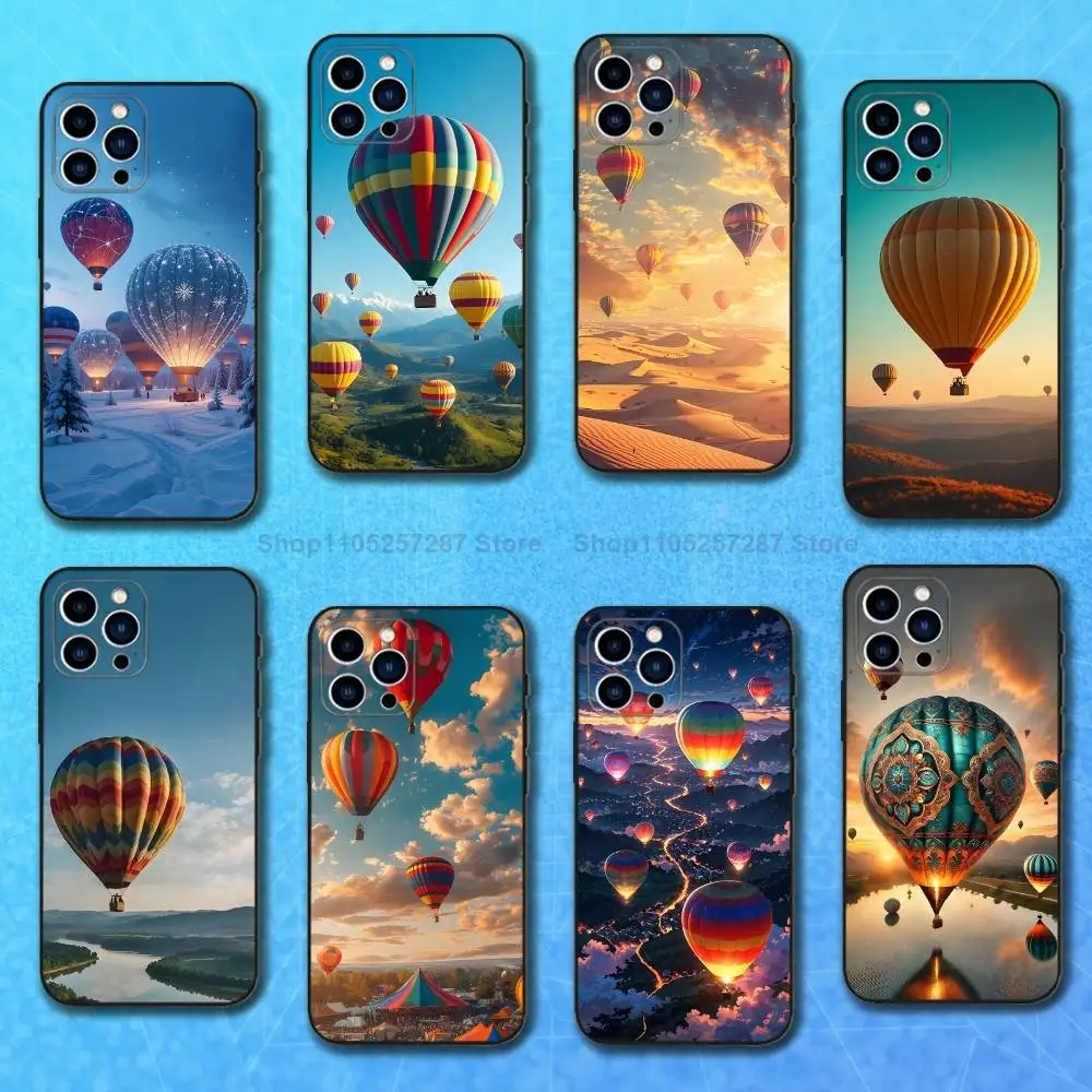 Чехол Cartoo Hot Air Balloon для iPhone 13,16,11,14,17,12,15,Plus,Pro Max,XS,XR,SE,Mini,8,7, чехол для телефона, мягкий силиконовый черный