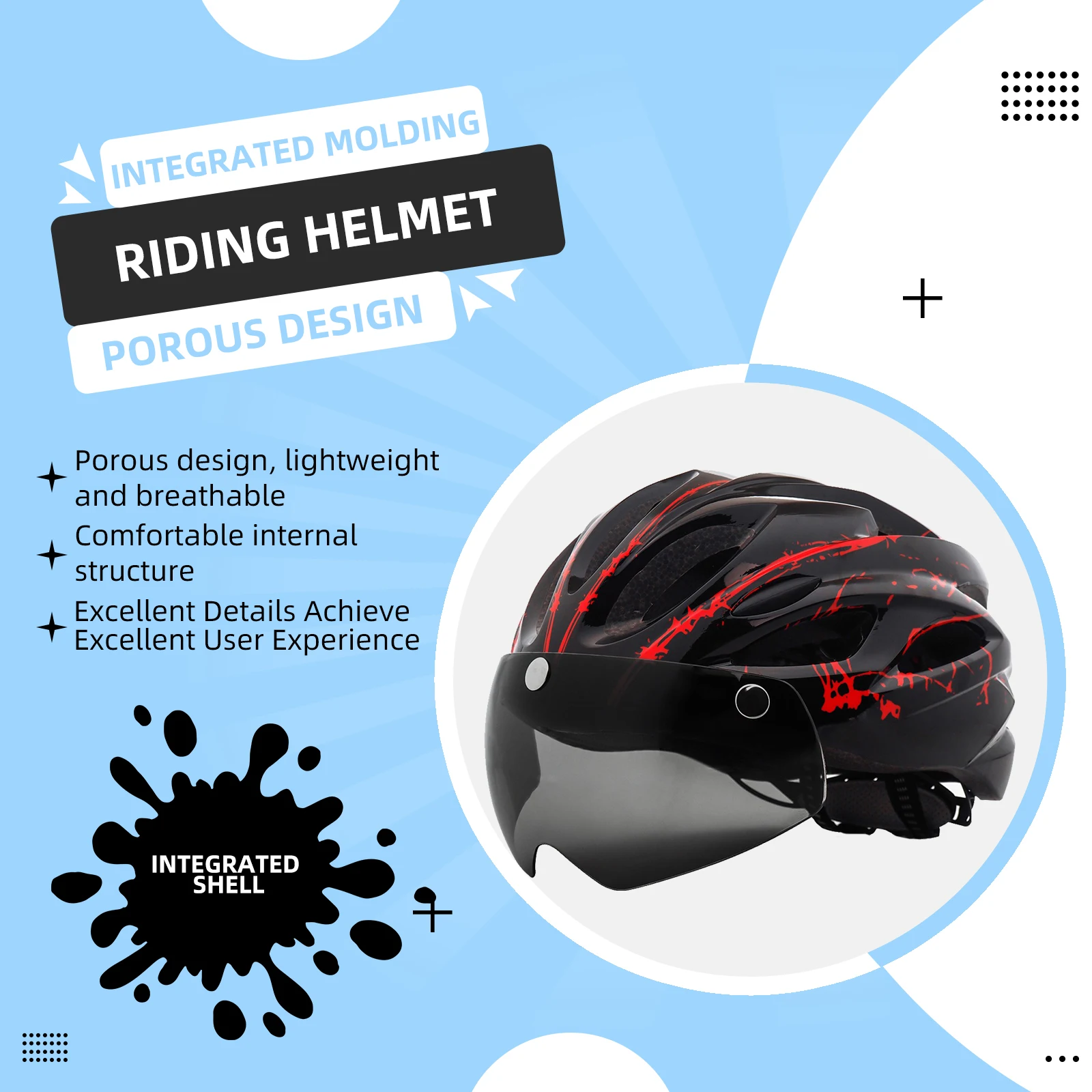 Cycling Protective Helmet with Breathable Tail Lights for Adults, Reflective Magnetic Suction, Integrated Windshield Helmet