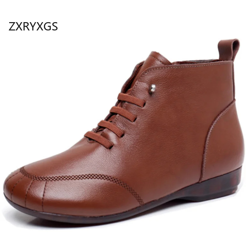 

ZXRYXGS Top Layer Cowhide Trend Shoes Ankle Boots 2026 New Fashion Autumn Winter Boots Casual Sneakers Women Flat Boots Big Size