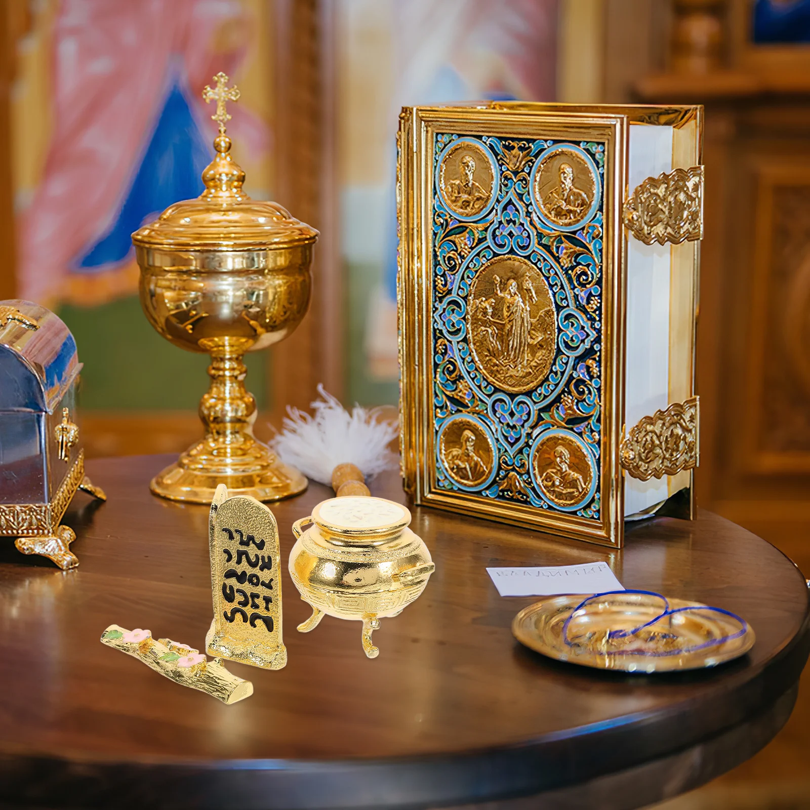 

1 Set Wand and Jar Metal Craft Sculpture Decorative Desktop Ornament for Home Office Church Bar Religious Decoration and Photo