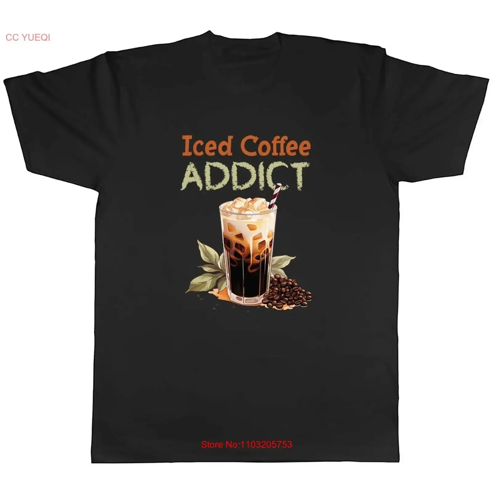 

Мужская футболка Iced Coffee Addict, винтажная стираная мужская футболка Morning Brew, мягкий слегка повседневный топ для повседневной носки, уличная одежда