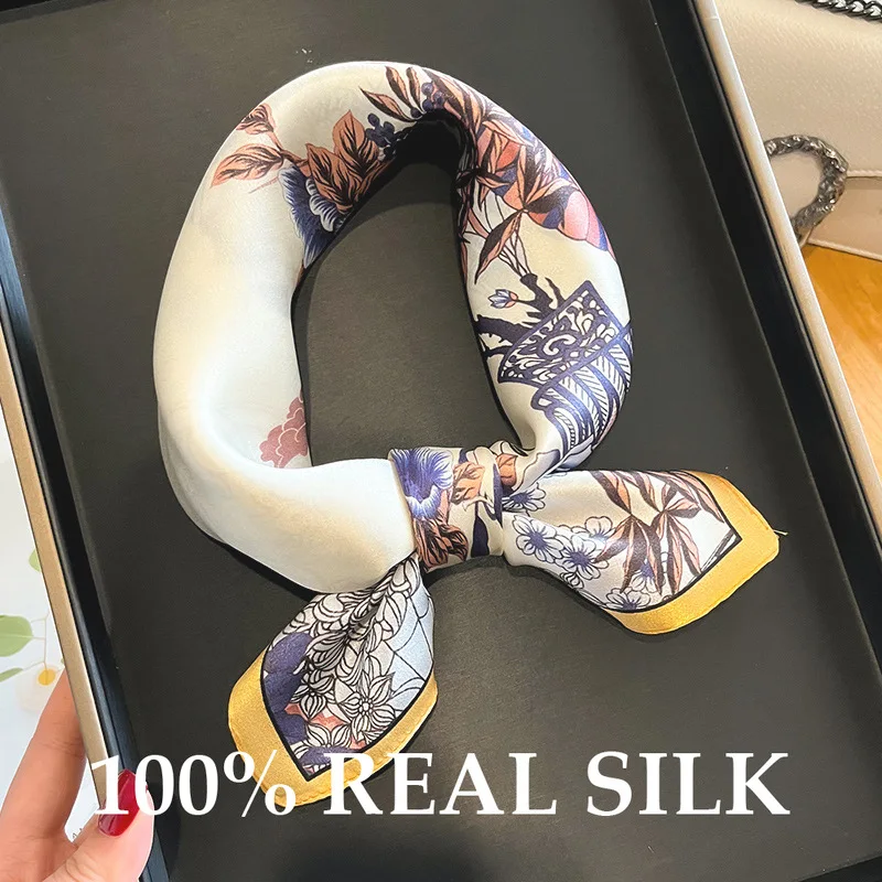 

Luxury 100% Real Silk Scarf Women Square Neck Tie Wrist Shawl Wrap Ladie Foulard Scarves Pashmina Female Hijab Bandana Bufanda