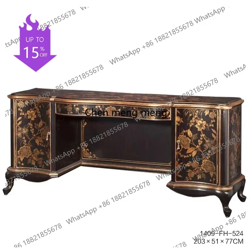 Black hand-painted foreign flower gilded antique dressing mirror villa bedroom mirror