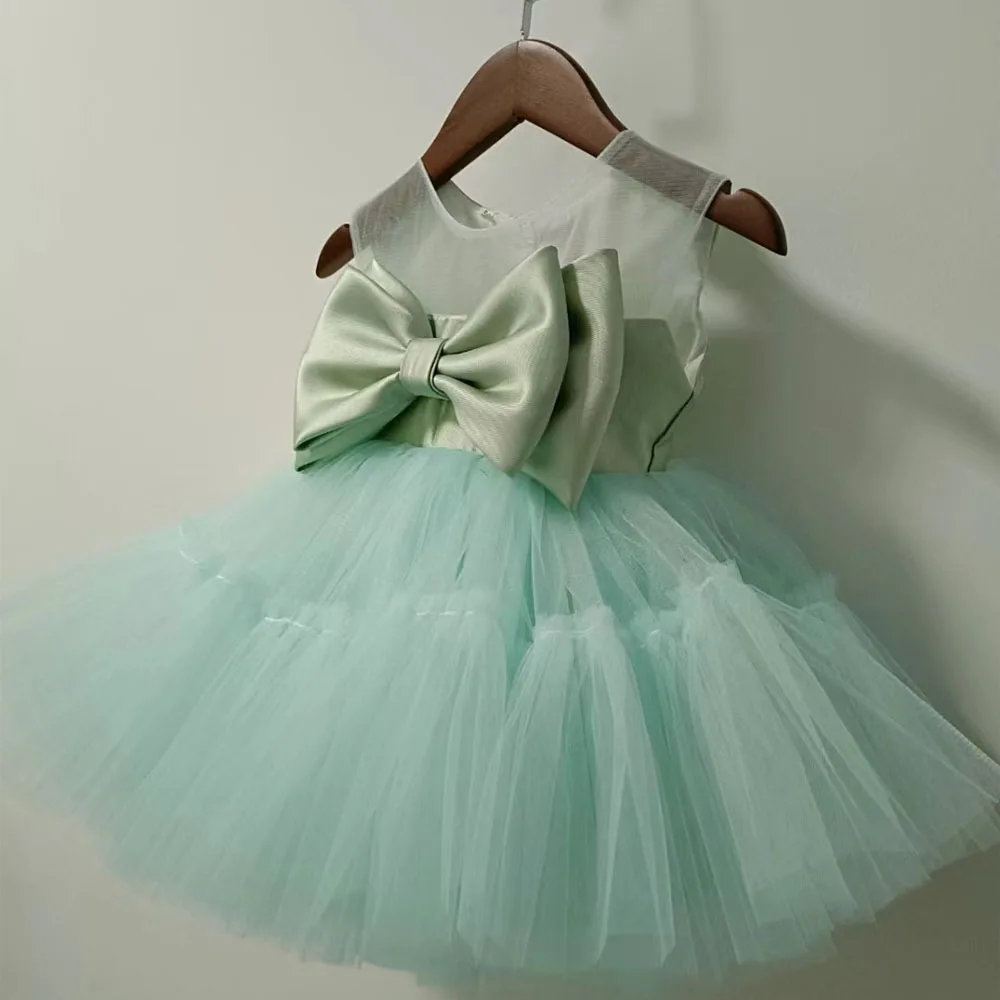 High-end Summer Solid Light Green Kids Birthday Party Dress Baby Pretty Puffy Gowns Infant Girls Tutu Princess Skirt