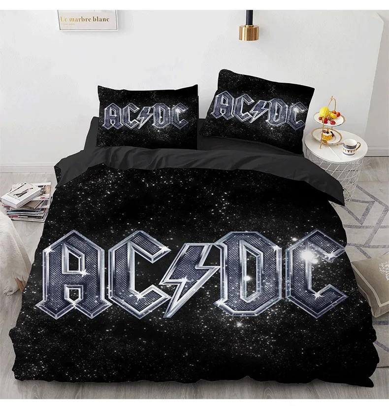 ACDC Bedding Set 3D Printing Rock Band Duvet Cover Pillowcase Boys Bedroom Double Queen King Quilt Bed Set