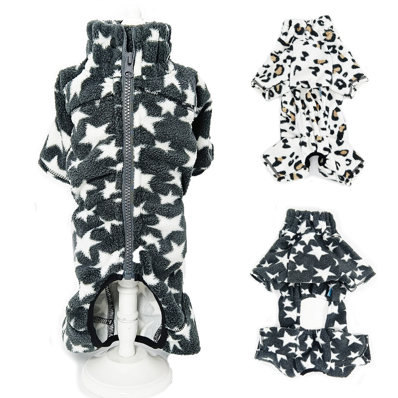 Fleece Dog Coat for Small Dogs Windproof Warm Pet Jumpsuit with Zipper Doggie Winter Outfit Fully-Covered Tummy for Boy/Girl Dog