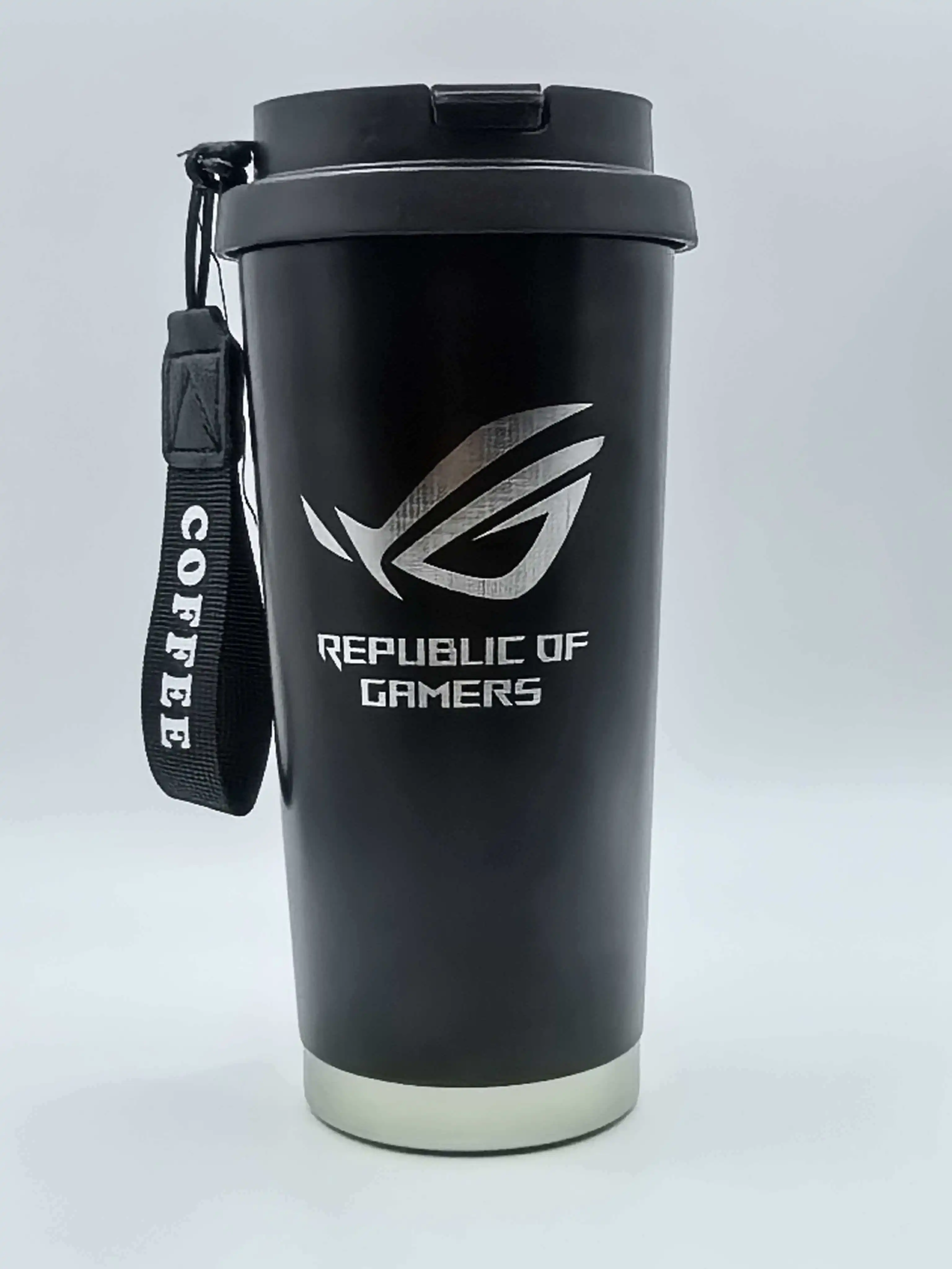 Personalisierter Logo-Bild-Druck 500ml Auto-Kaffeebecher tragbar mit Strohhalm und Kordelzug, doppelwandiger Trinkbecher mit Teesieb, Geschäftsgeschenkbecher
