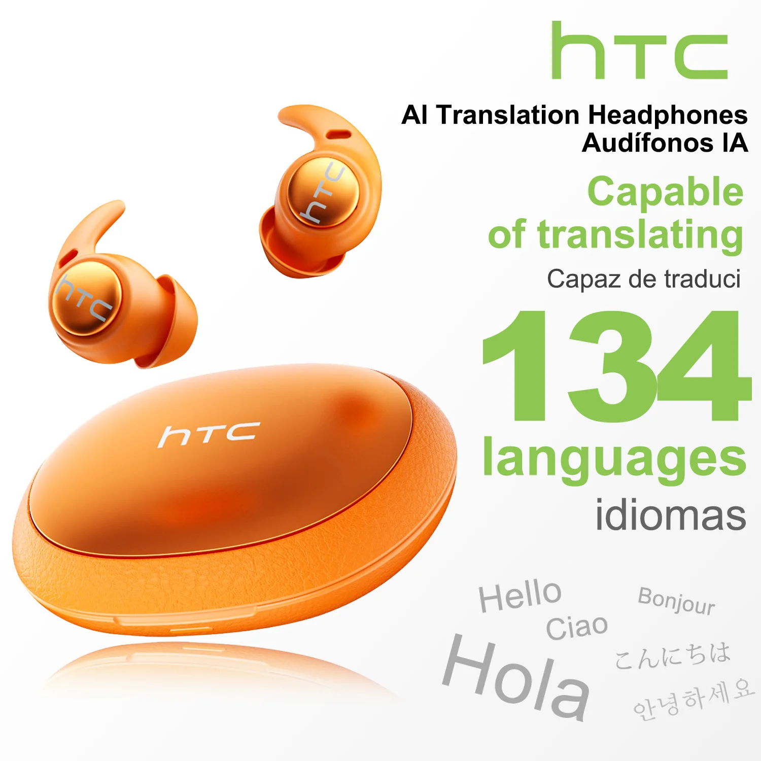 HTC NE76 Bluetooth-Kopfhörer, KI-Übersetzer-Ohrhörer, Mini Unsichtbare Schlaf-Ohrhörer, Weiche Kabellose Kopfhörer in Orange