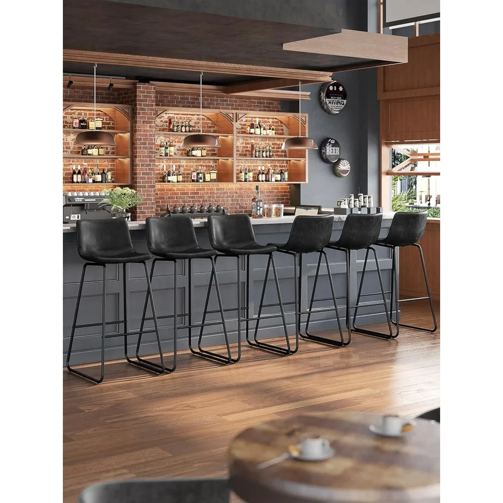 طقم مقاعد بار بارتفاع عداد مكون من 3 قطع، 30 بوصة من الجلد الصناعي الحديث مع مسند ظهر وأرجل معدنية ومسند للقدمين للمطبخ أو الطعام #4