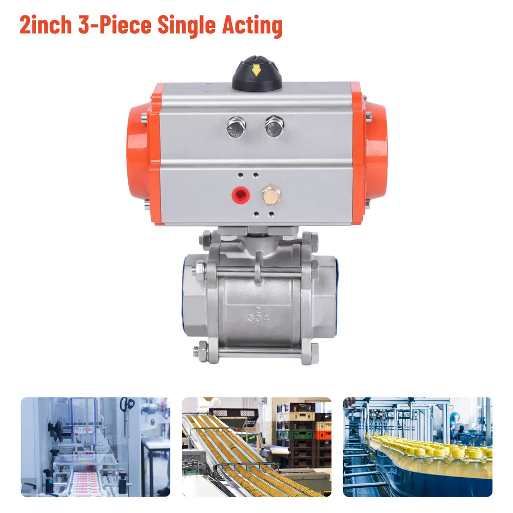 Three-piece Single-acting Pneumatic Air Actuated Stainless Ball Valve Single Acting 0~1000 Psi High Precision & Wear Resistanant