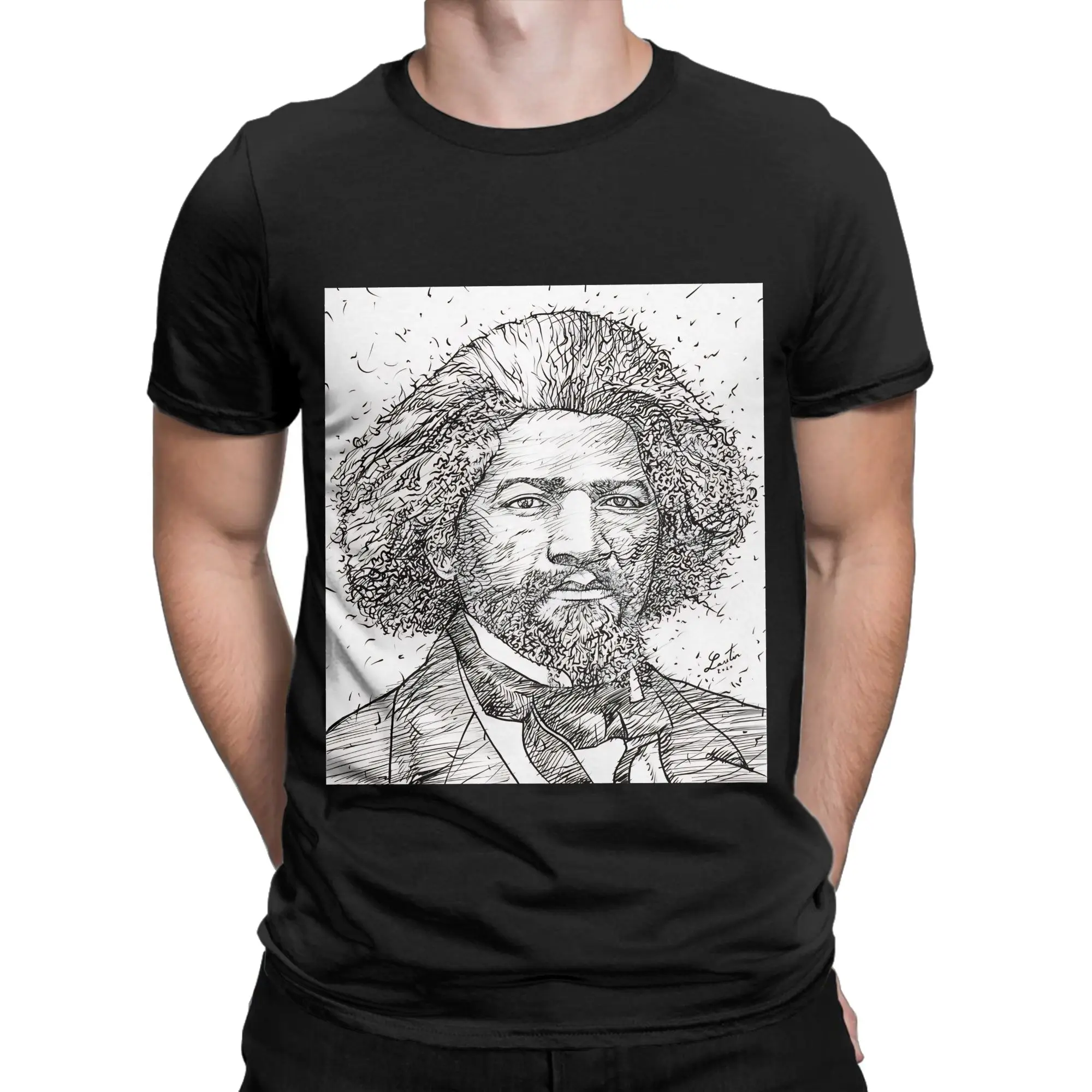 FREDERICK DOUGLASS ink portrait poster Novelty 100% Cotton T-Shirt Frederick Douglass Tops Tees For Men