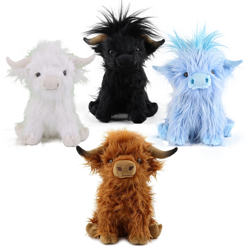 Highland Cow Cattlle Plush Kyloe Stuffed Animal Bull Realistic Soft Cuddly Farm Toy Plushie Home Room Decor Gift for Baby Kids