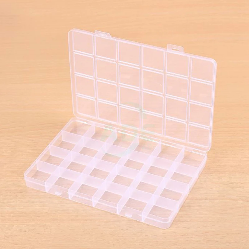 24 Compartments Plastic Box Case Jewelry Bead Storage Container Craft Organizer