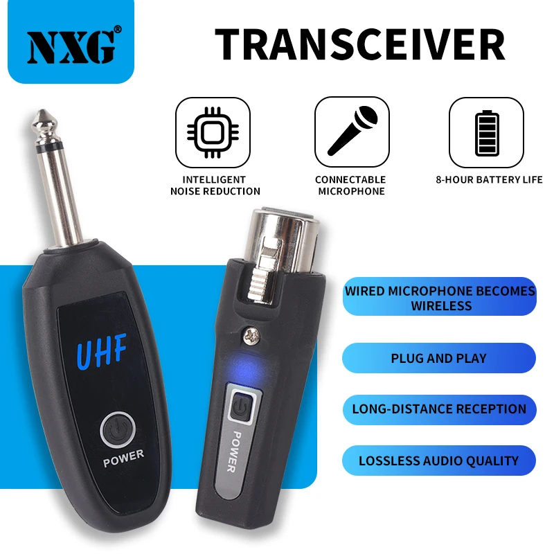 Yamnweo N-008-1 UHF Drahtloses Mikrofon-Sender-Empfänger-System, XLR Drahtloser Audio-Adapter, Plug-and-Play, 30-50M Übertragungsreichweite, Typ-C-Ladung für dynamische Kondensatormikrofone,