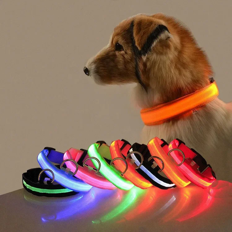 Dog Collar Nylon LED Night Safety Flashing Glow In The Dark Pet Dog Leash pet Dogs Luminous Fluorescent  dog accessories collar