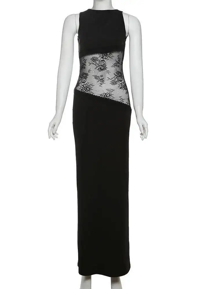 Backless Sexy Dress Women Jacquard Mesh Patchwork Irregular Chic Y2K Summer Midnight Party Clubwear Vacation Bodycon JBS6