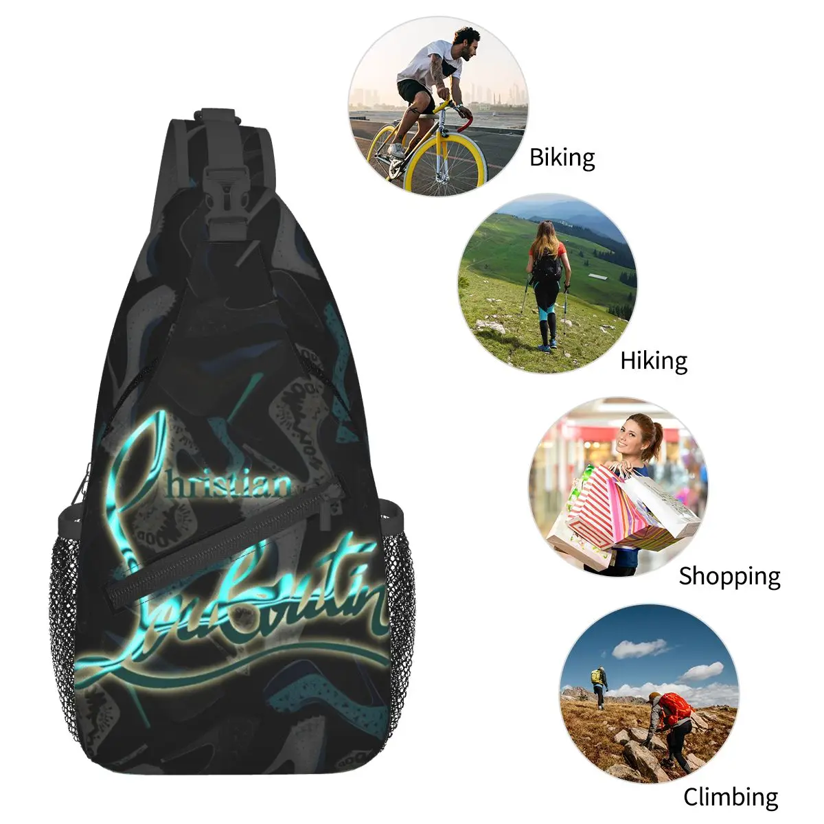 Mochila pequeña con estampado de logotipo cristiano para deportes al aire libre, bandolera de pecho y hombro, moda