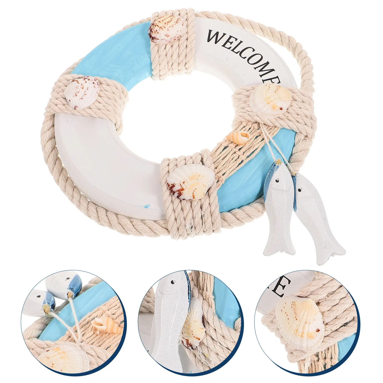 Wooden Life Ring Decorative Pendant Nautical Style Hanging Ornament for Home Hotel Wall Decor Ocean Style Life Buoy