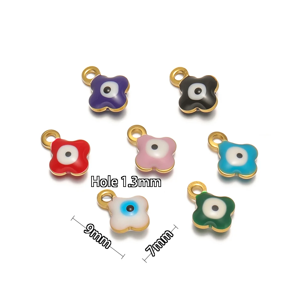20 Stück Edelstahl 7mm Vierblättrige Blumen-Anhänger für DIY-Schmuck, Kinder-Armbänder, Halsketten, Anhänger, Kinder-Ohrringe – Detail 3