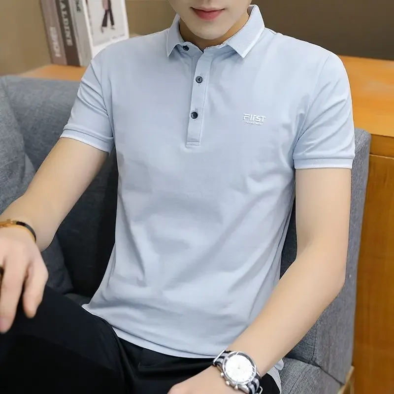 

Black White Mens with Collar T-shirt Skinny Plain Print Loose Original Wholesale 5xl New in Tops & Tees Kpop Xl Male Polo Shirts