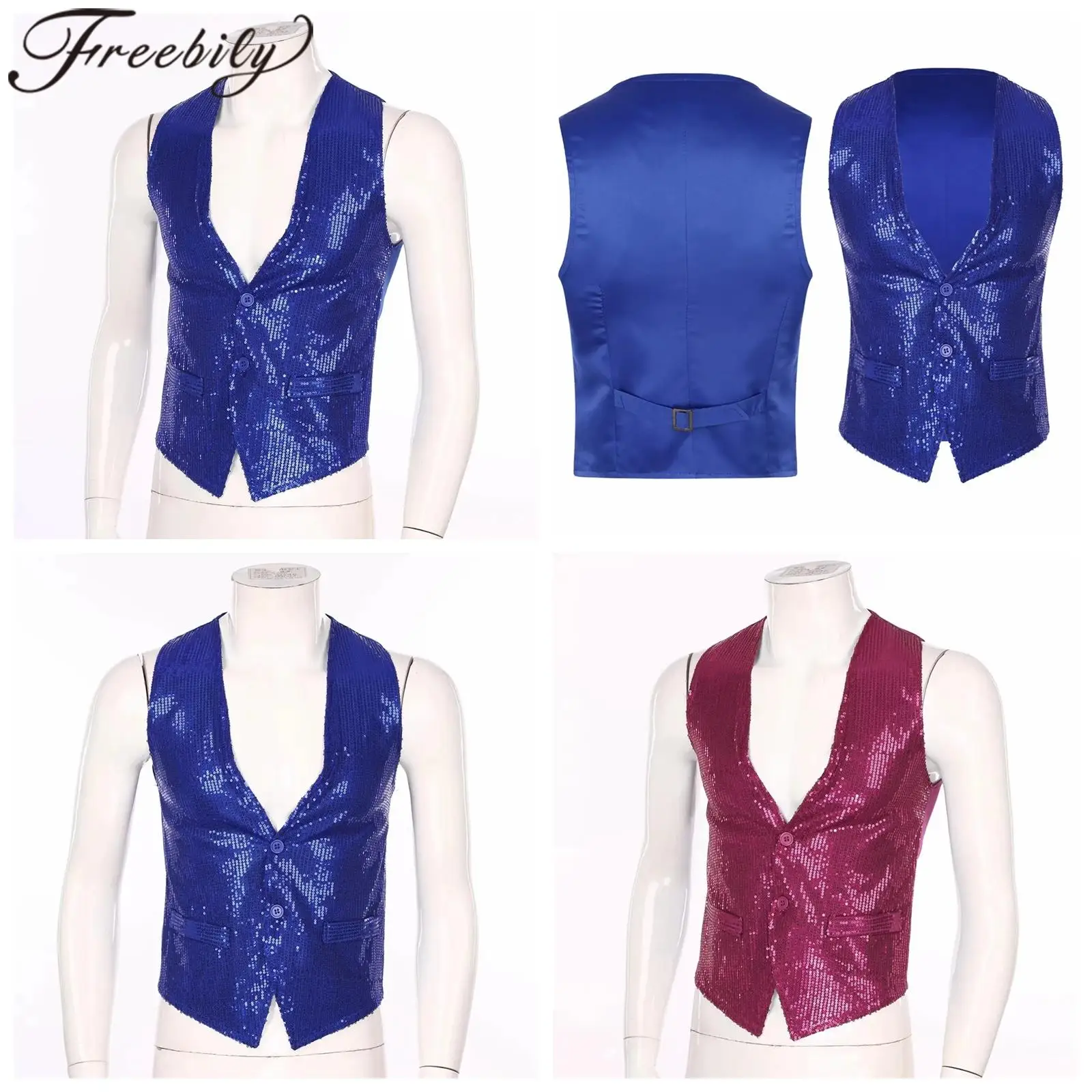 Mens Disco Waistcoat Glittery Sequins Vest Fashion Sleeveless Jacket Jazz Dancing Hiphop Party Club Costumes Music Festival Tops