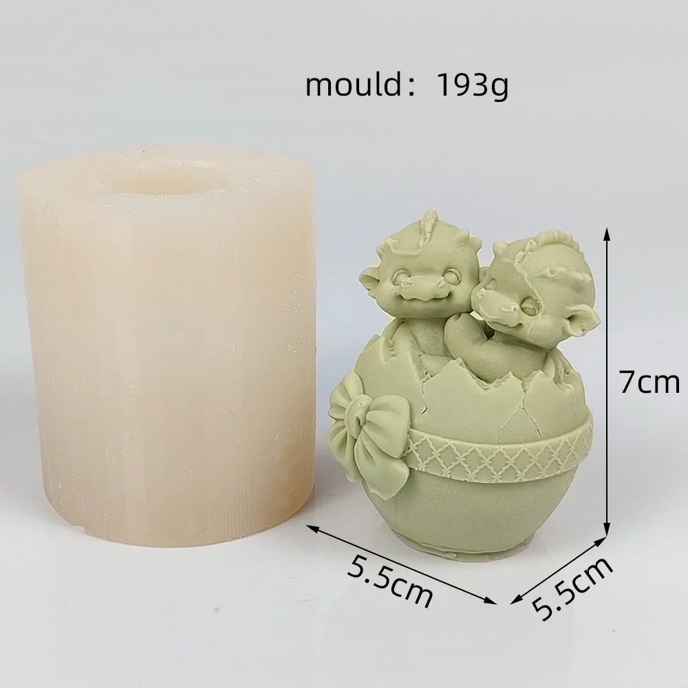 

3D Animals Mold Two Dinosaurs Are In An Eggshell Moulds Silicone Candle Soap Molds Bow Eggshell Wedding Birthday Cake DW0741