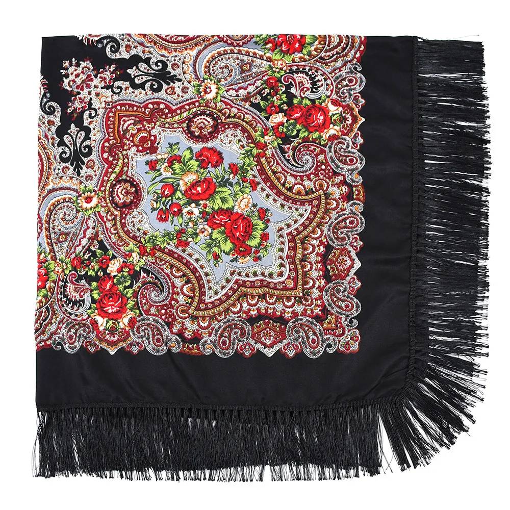 160*160cm sciarpa russa donna lusso stampa floreale scialle Bandana quadrata scialli con frange ucraini Babushka fazzoletto avvolge la testa