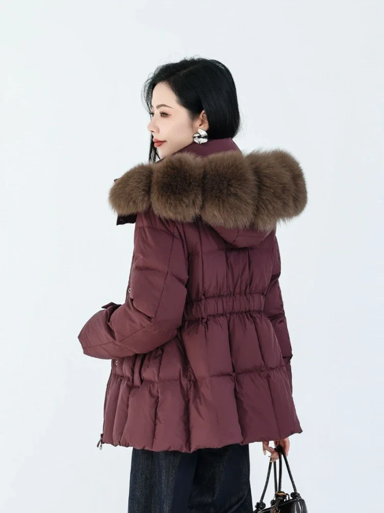 2025 NewFashion à capuche vraie fourrure de renard doudoune femme nouveau automne hiver épais chaud vêtements femmes fourrure naturelle duvet de canard manteau