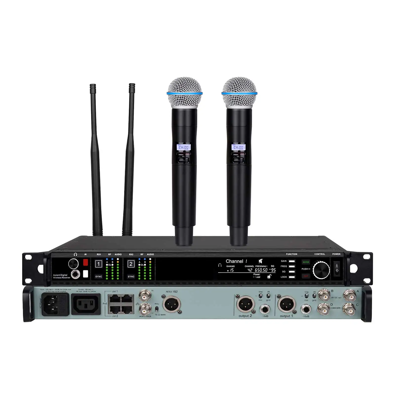 AD4D True Diversity Digital Wireless Microphone 2 Channel UHF Wireless Microphones Sound System Performance Wireless Mic