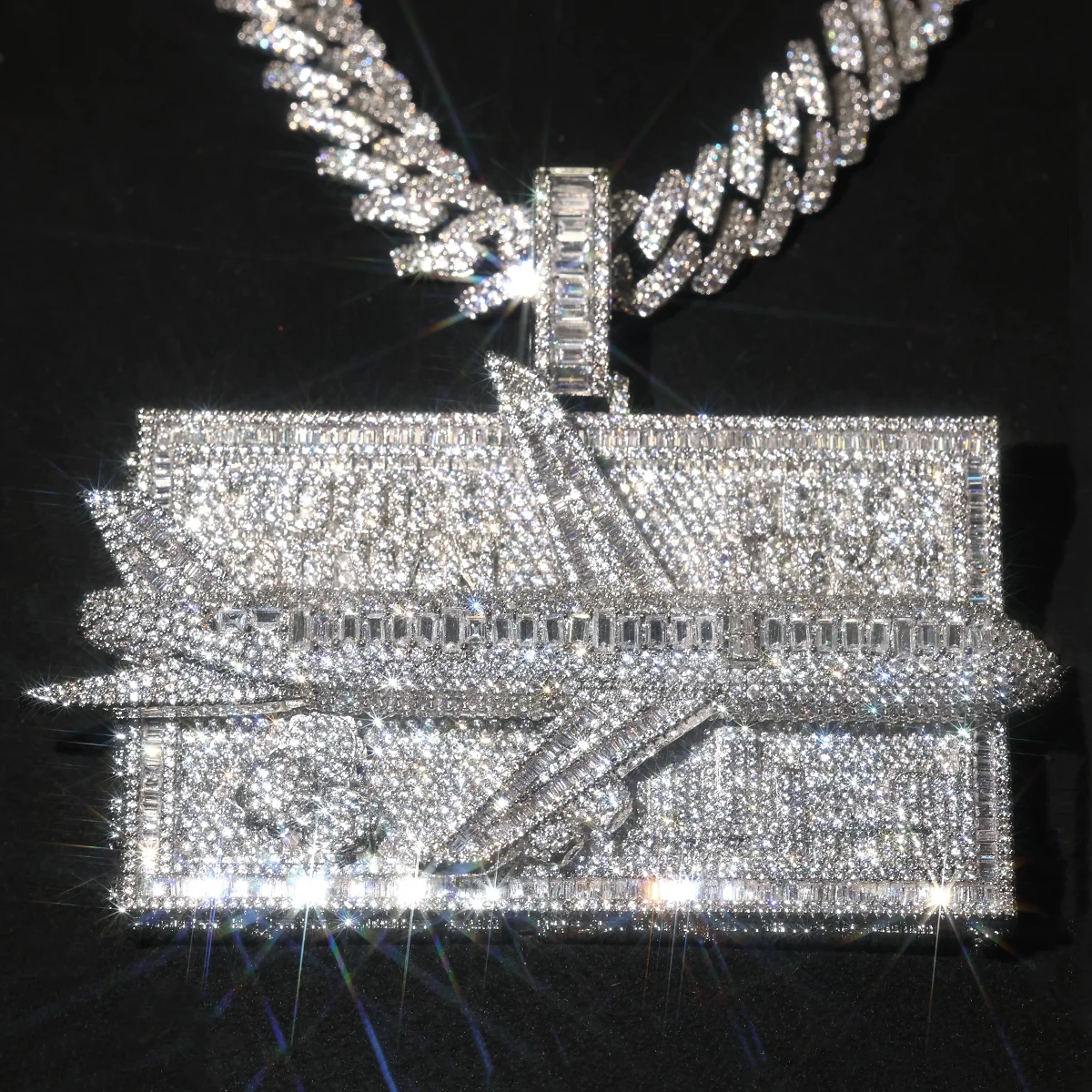 

Premium Iced Out Plane Pendant Necklace, Cuban Chain CZ/Moissanite, Hip Hop Luxury Jewelry, Bling Airplane Charm, Rapper Statem