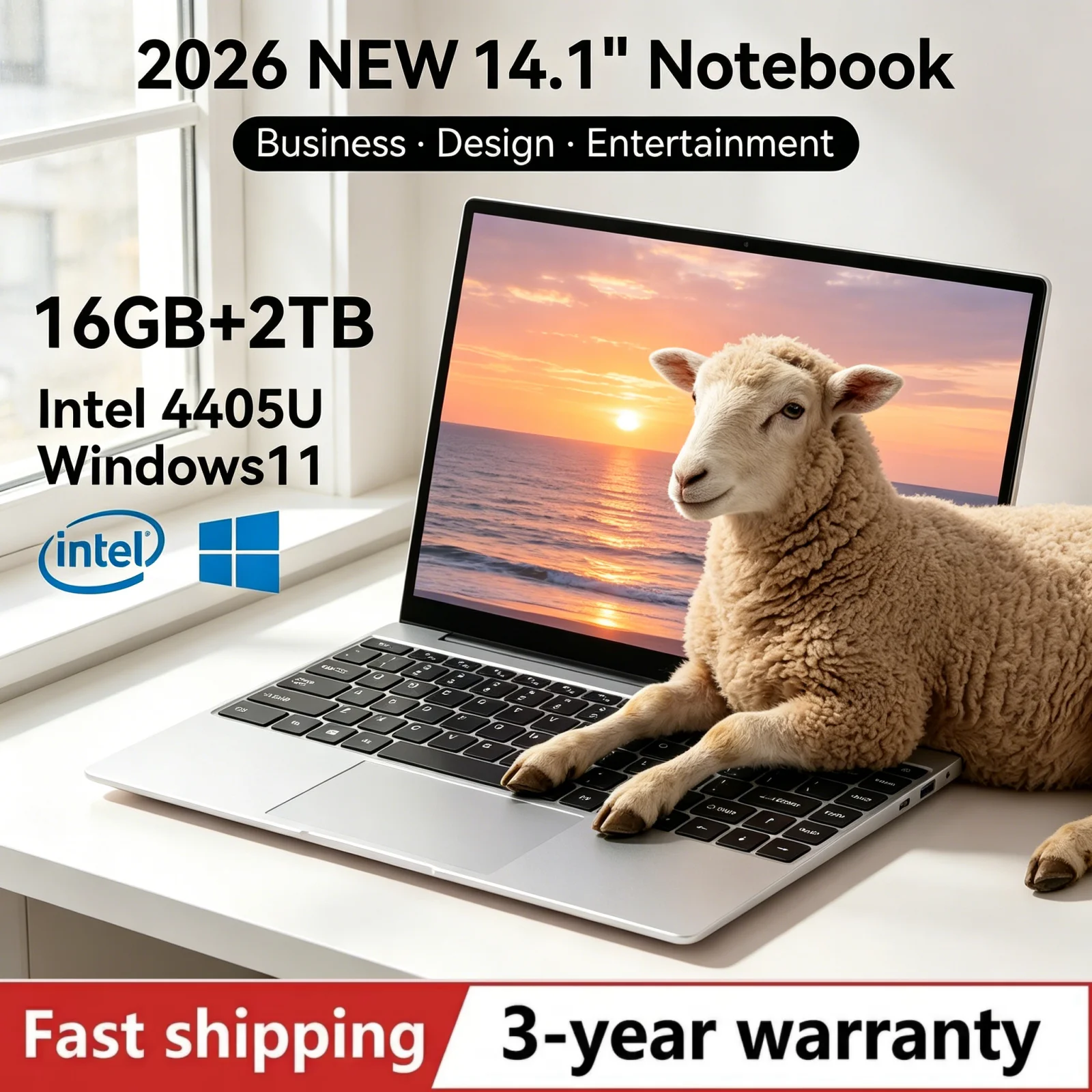 

LENO Ultra Slim 14.1" Laptop Windows11 16GB RAM 2TB SSD Intel 4405U 1080P Display Gaming Office Notebook