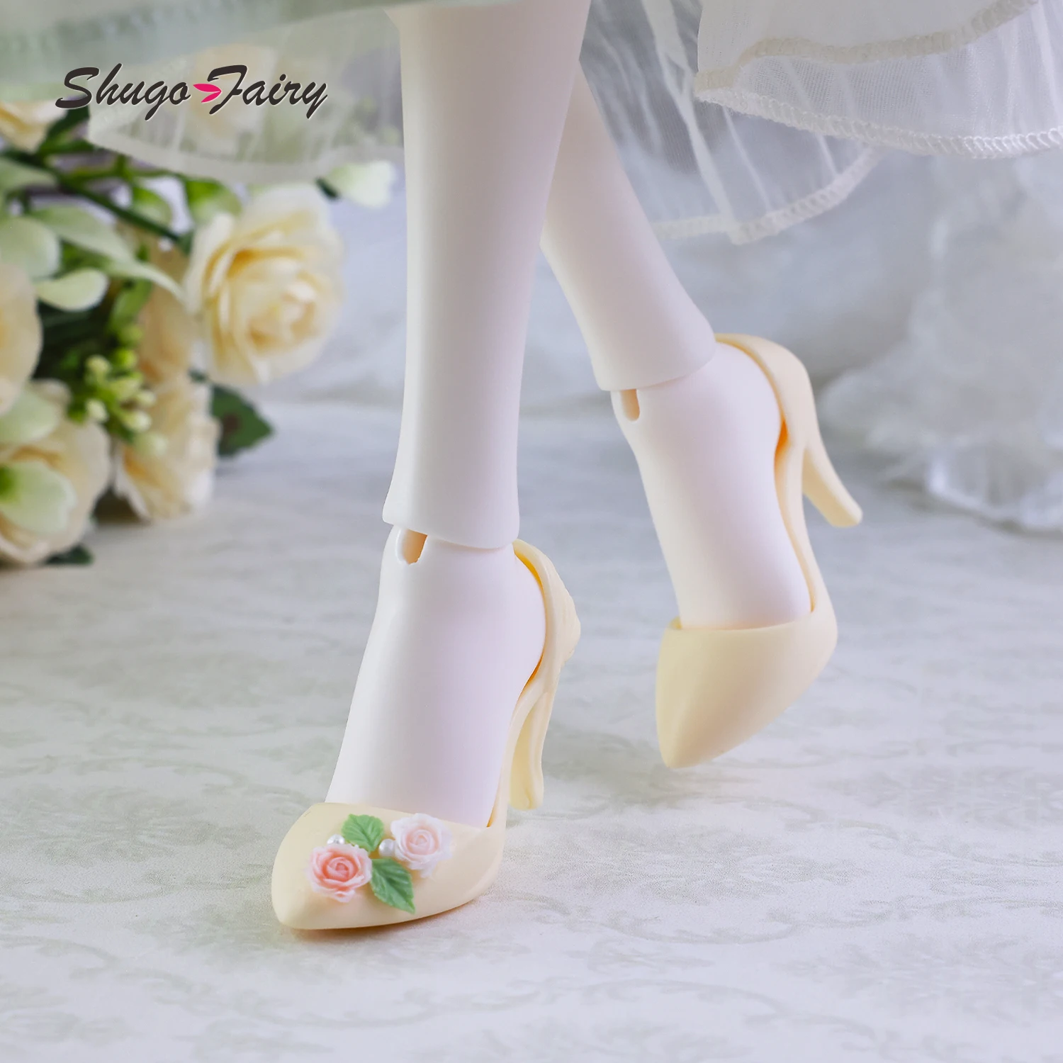 BJD 靴 1/4 手作り樹脂ヒール靴 1/4 人形 OOTD 装飾花 WX4-394 エレガントな人形足アクセサリー ShugaFairy