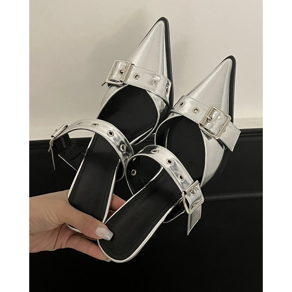 

Women Double Buckle Strap Thin Heeled Sandals Fashion Pointed Toe Buckle Strap Going Out Femme Party Summer Shoes Korean Style