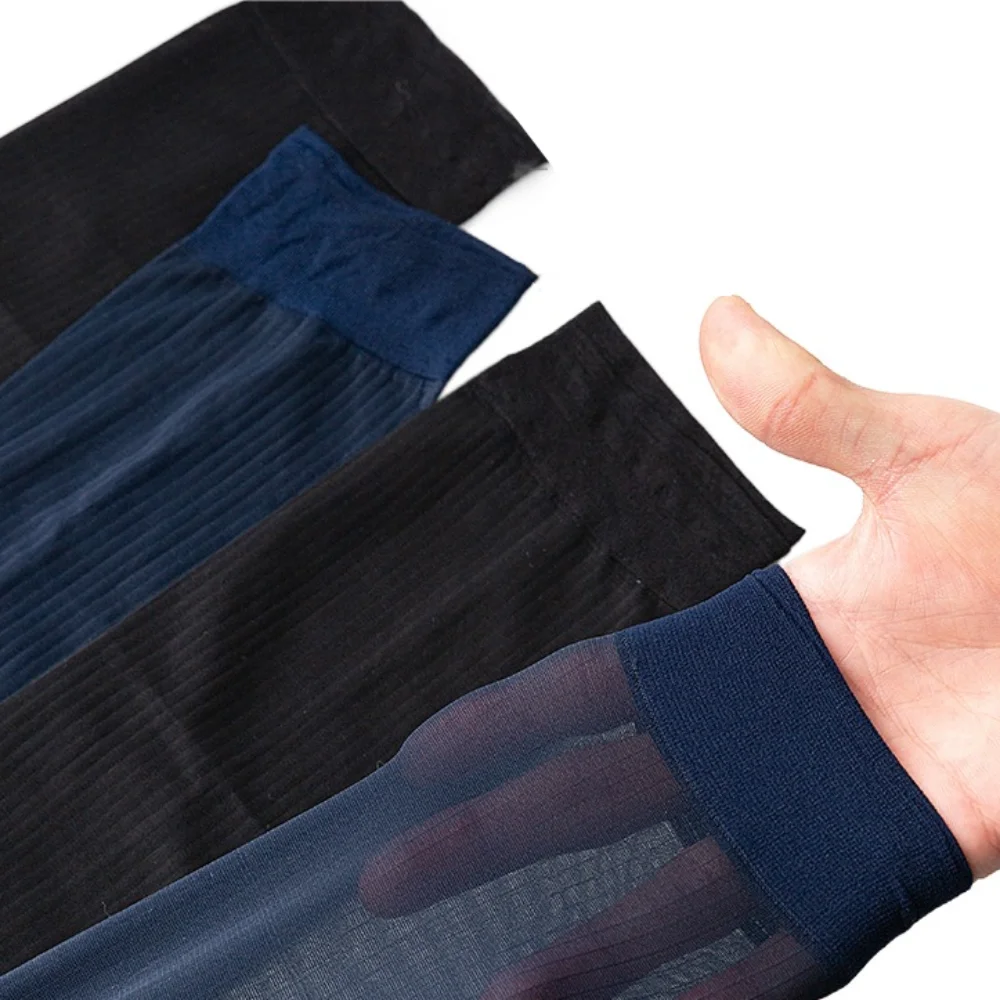 Breathable Stripe Men Thin Dress Tube Socks Sheer Translucent Patchwork Business Stockings Thin Mid-calf Men