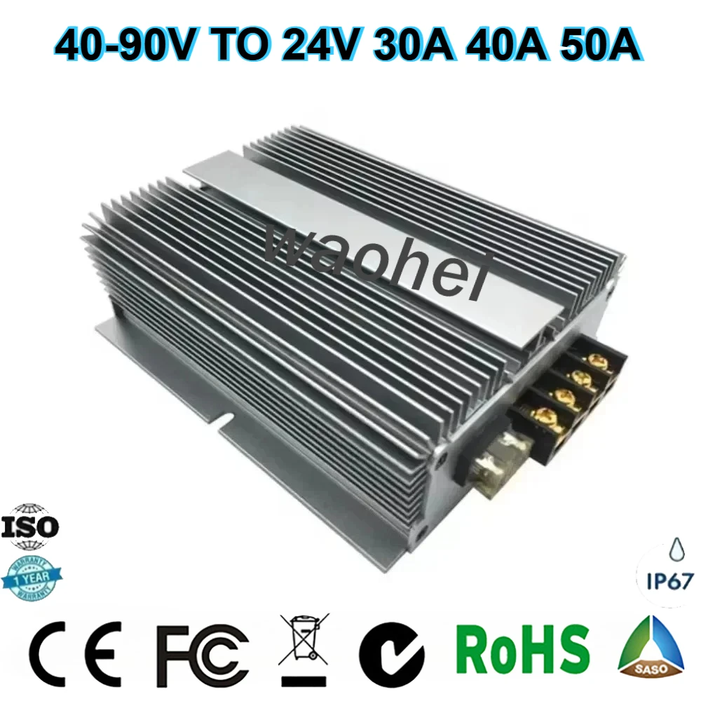 40V-90V 48V 60V 72V TO 24V 30A 40A 50A DC DC Buck Converter 24Volt Step Down Voltage Regulator Transformer for Car Supply Device