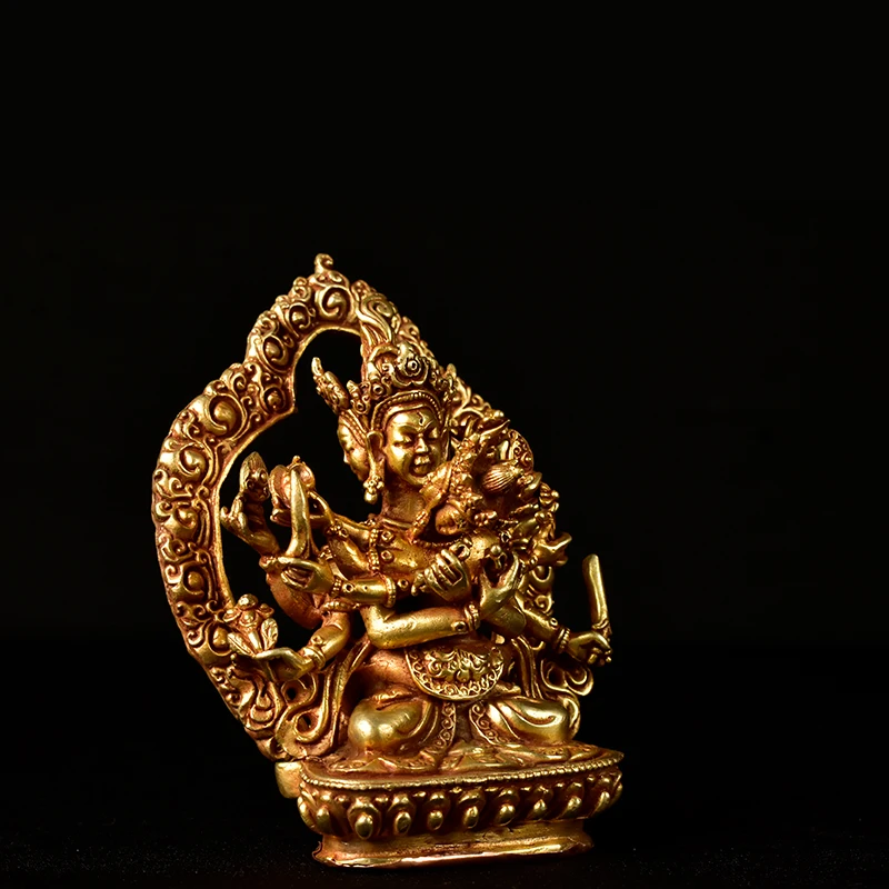 Tibetan Tantra pure copper imported from Nepal, handmade all-gilt bronze statues, dense Vajra Buddha ornaments, about 10cm high