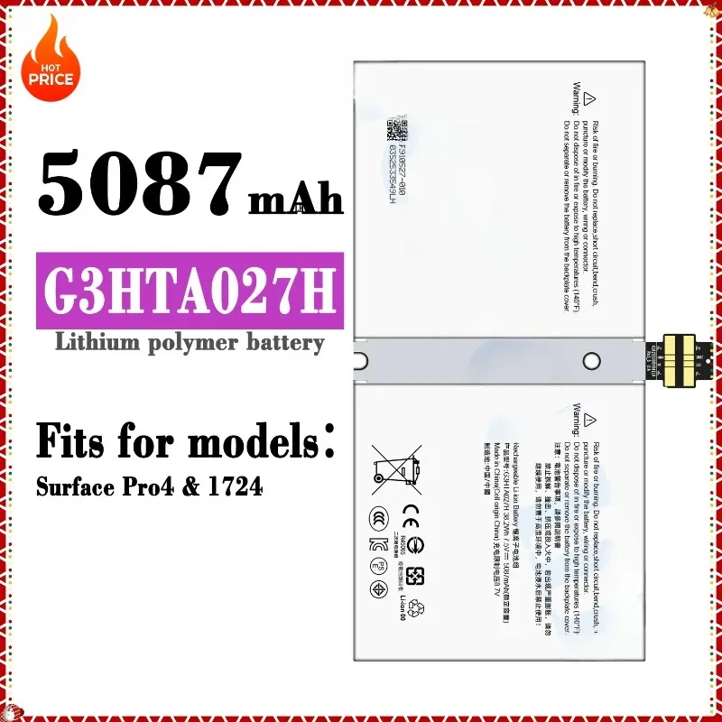 

New G3HTA027H DYNR01 Laptop Battery For Microsoft Surface Pro 4 1724 12.3" Tablet 7.5V 5087mAh High Quality