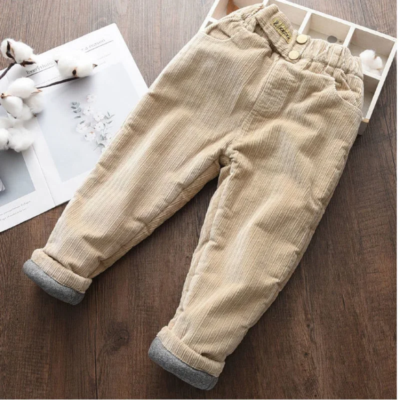 Winter Kids Solid Fleece Cargo Pants for Boys Thicken Warm Sweatpants 2+y Young Child Clothes  Autumn Girl Ankle Length Trousers